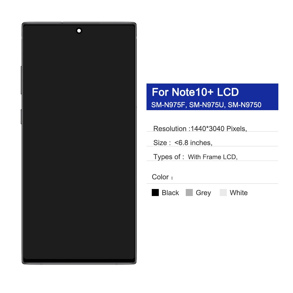 Note 10 Plus LCD Screen Assembly for Samsung Galaxy Note10+ N975F N975F/DS Lcd Display Touch Screen with Frame Display Parts Samsung phone repair parts
