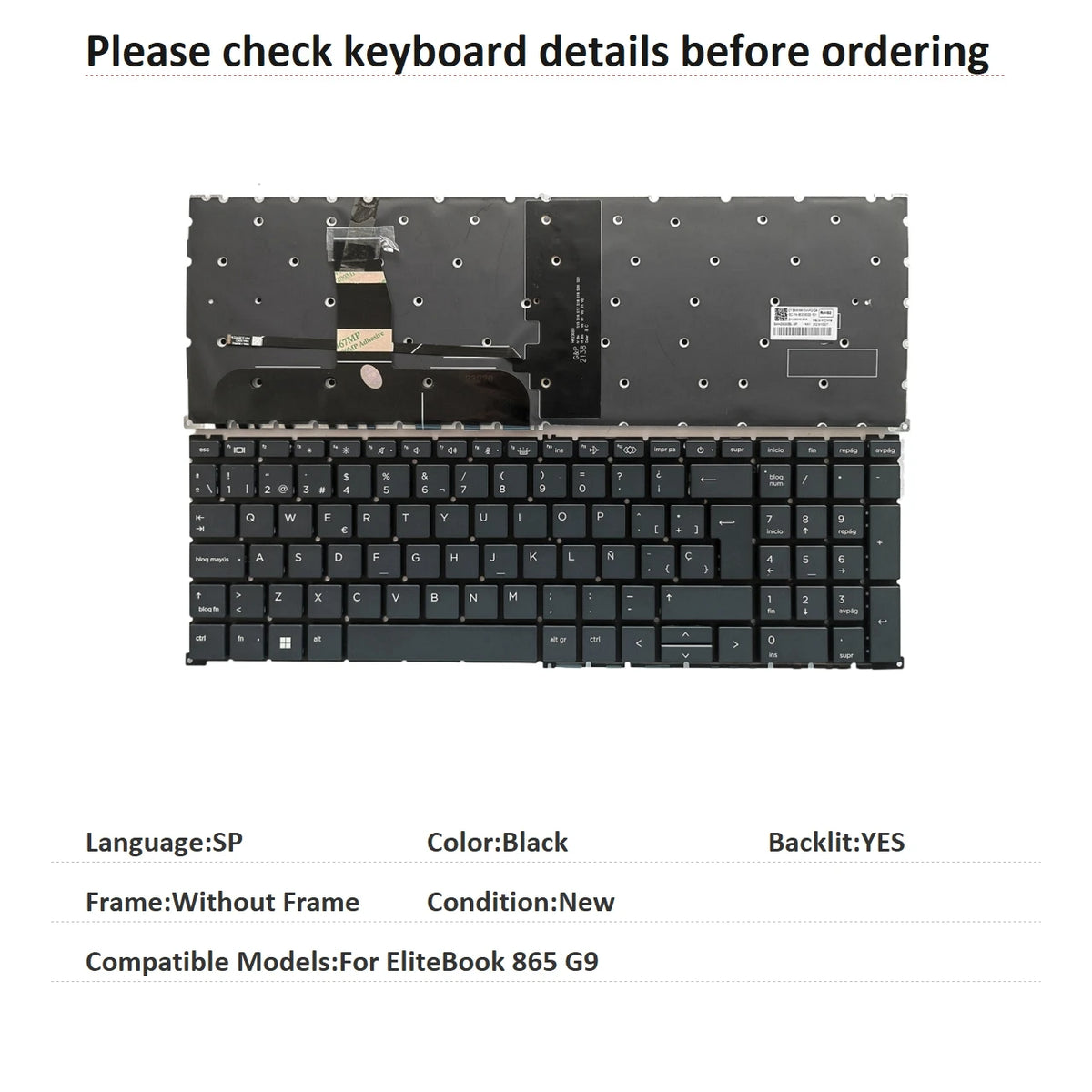 New US Spanish Language  Backlit Keyboard For HP EliteBook 865 G9 Notebook PC Replacement Keyboard  HP laptop repair parts