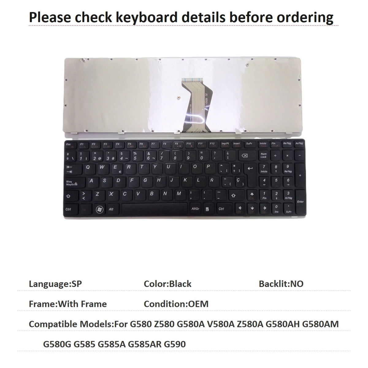 New US Russian Spanish Arab Language  Keyboard For Lenovo G580 Z580 G580A V580A Z580A G580AH G580AM G580G G585 G585A G585AR G590 Lenovo laptop repair parts