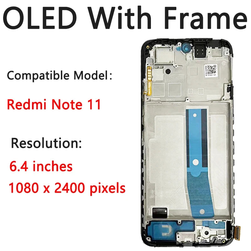 AMOLED LCD For Redmi Note 11 LCD For Xiaomi Redmi Note 11 Display Note11 2201117TG Screen Touch Glass Digitizer  With Frame Xiaomi phone repair parts