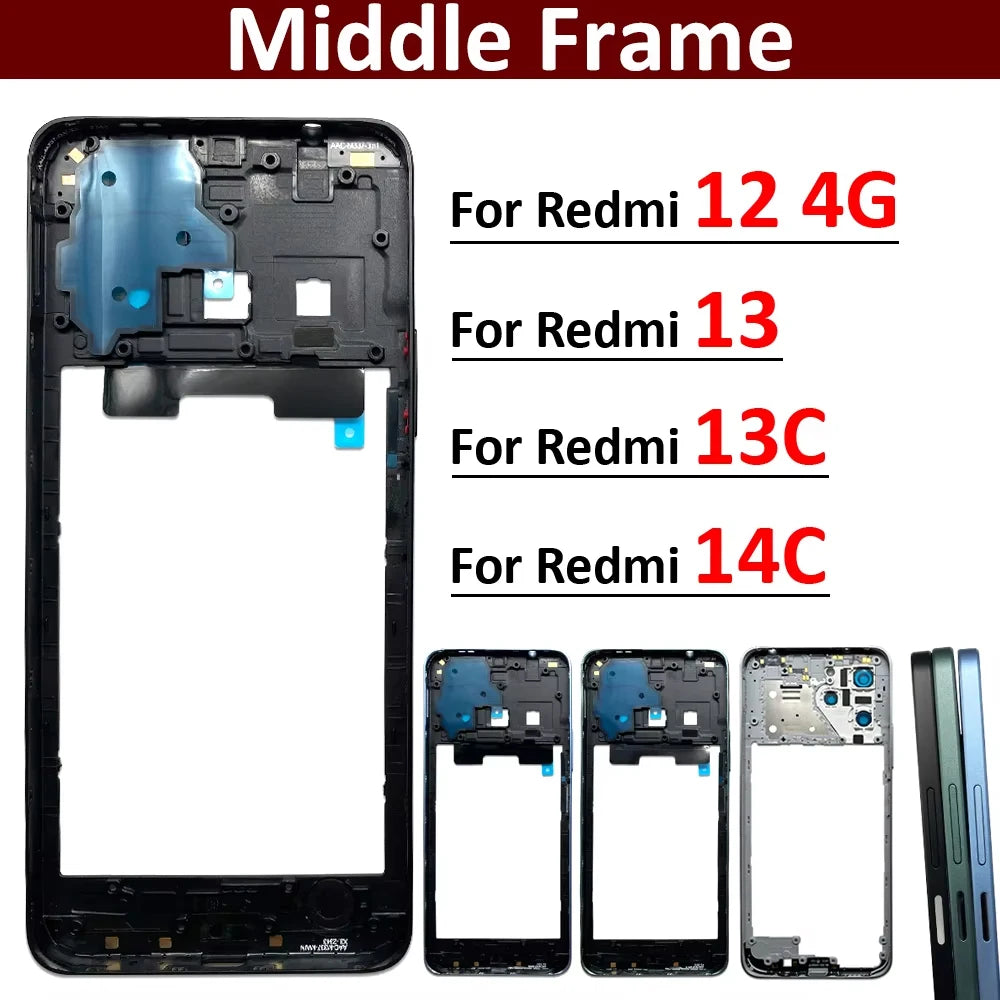 New Middle Frame For Xiaomi Redmi 12 13 13C 14C 4G 5G Door Housing Bezel Repair Parts Xiaomi  Xiao mi phone repair parts