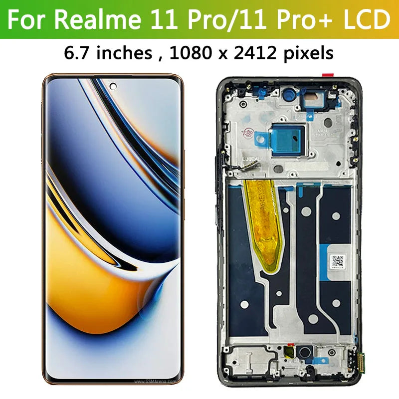 6.7"AMOLED For Oppo Realme 11 Pro+ Plus RMX3740, RMX3741 LCD Display Touch Screen Digitizer Assembly For Realme11Pro RMX3771 LCD Oppo phone repair parts Realme phone repair parts