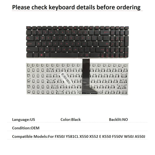 New US Language  Keyboard For ASUS FX50J Y581CL X550 X552 E K550 F550V W50J A550J Notebook PC Replacement Keyboard ASUS laptop repair parts