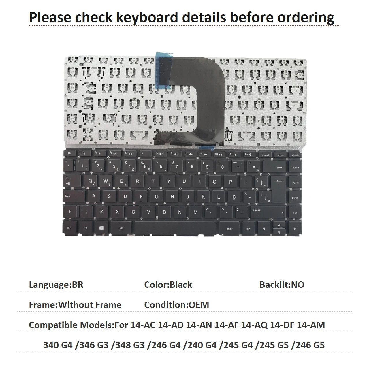 US SP AR BR Keyboard For HP 14-AC 14-AD 14-AN 14-AF 14-AQ 14-DF 14-AM 340 G4 /346 G3 /348 G3 /246 G4 /240 G4 /245 G4 /245 G5 /24 HP laptop repair parts