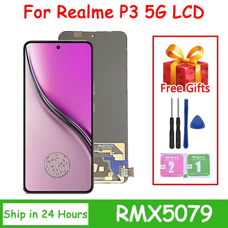 6.67"Super AMOLED For Realme P3 5G LCD RMX5079 Display Touch Screen Digitizer Assembly For Realme P3 LCD Replacement Oppo phone repair parts Realme phone repair parts