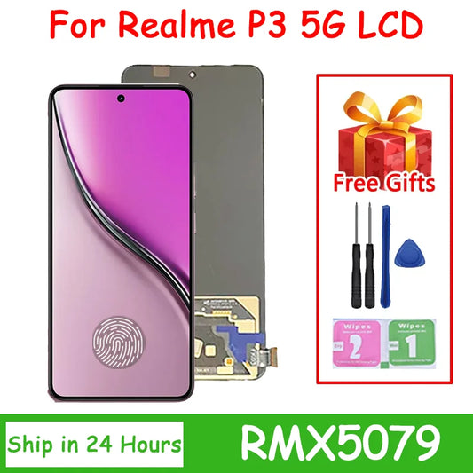 6.67"Super AMOLED For Realme P3 5G LCD RMX5079 Display Touch Screen Digitizer Assembly For Realme P3 LCD Replacement Oppo phone repair parts Realme phone repair parts