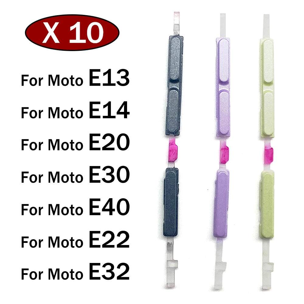 10Pcs, Side Volume Button + Power ON / OFF Buttton Key Set Replacement Parts For Motorola Moto E13 E14 E20 E30 E40 E22 E32 Motorola phone repair parts
