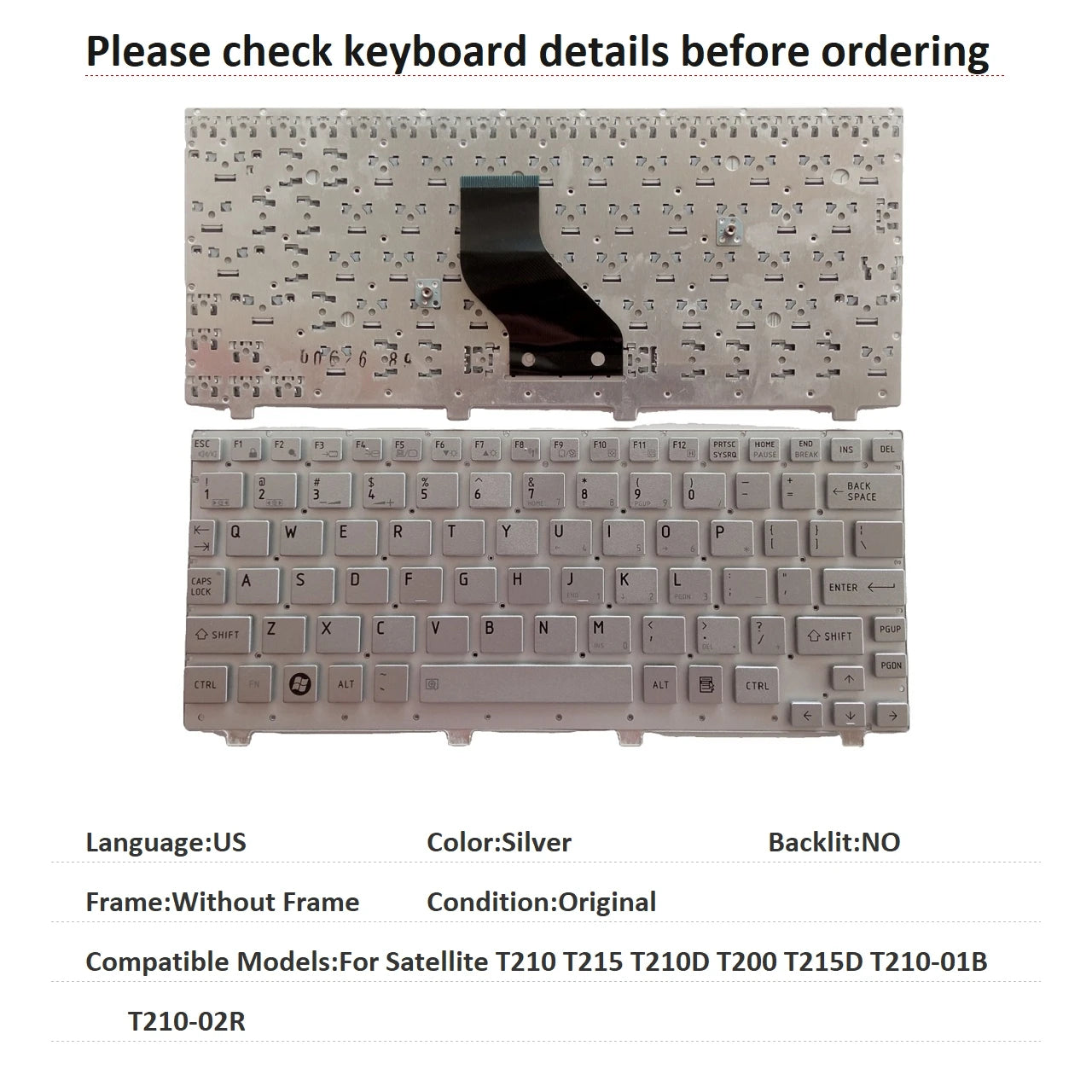 New US Language  Keyboard For Toshiba Satellite T210 T215 T210D T200 T215D T210-01B T210-02R Notebook PC Replacement Keyboard