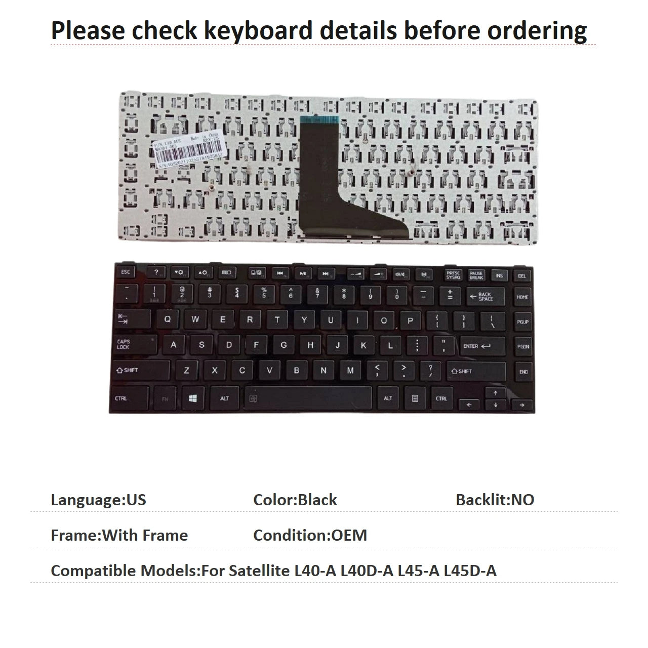 New US Spanish Language  Keyboard For Toshiba Satellite L40-A L40D-A L45-A L45D-A NSK-TUCBC