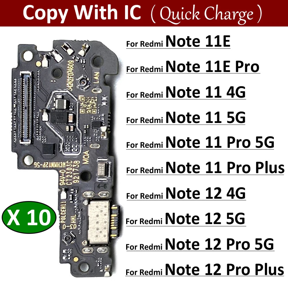 10Pcs, Dock Connector Micro USB Charger Charging Port Flex Cable Micro Board For Xiaomi Redmi Note 11 11E 12 13 Pro Plus 4G 5G  Xiaomi  Xiao mi phone repair parts