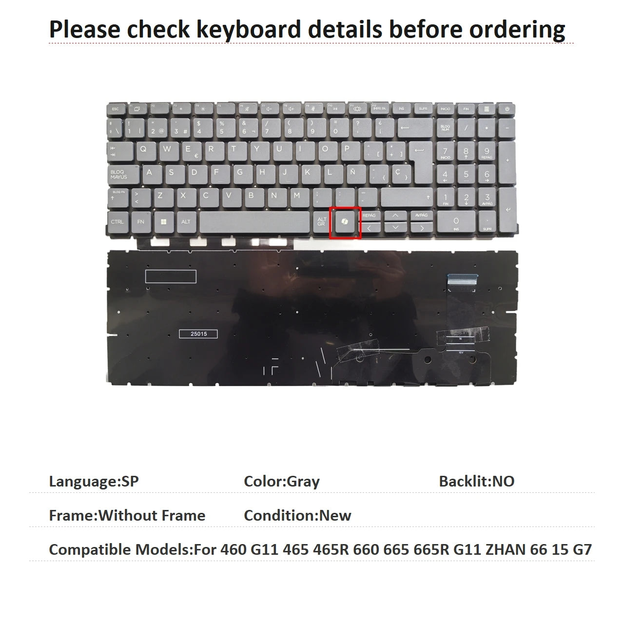 New US Spanish Latin UK Language  Backlit Keyboard For HP 460 G11 465 465R 660 665 665R G11 ZHAN 66 15 G7 Replacement Keyboard  HP laptop repair parts