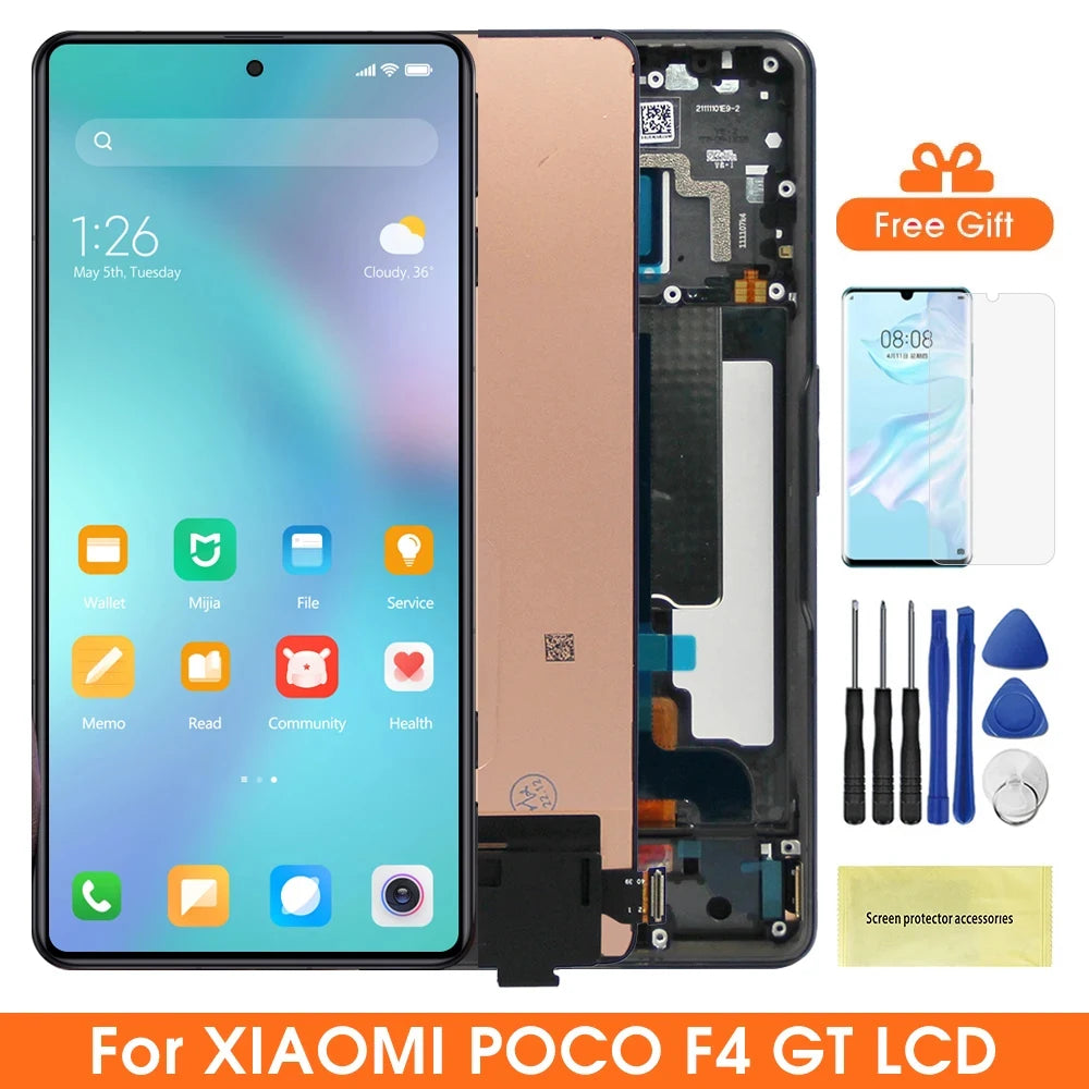 6.67" POCO F4 GT LCD Replacement Parts, for Xiaomi Poco F4 GT 21121210G Lcd Display Digital Touch Screen with Frame Assembly Xiaomi phone repair parts