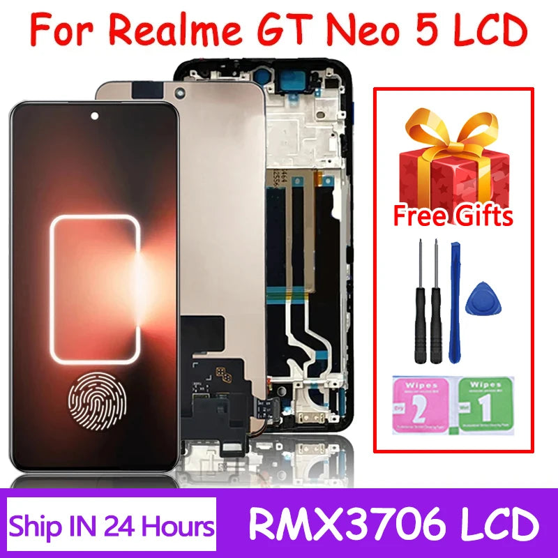 6.74“New AMOLED For Oppo Realme GT Neo 5 RMX3706 LCD Display Screen+Touch Panel Digitizer For Realme GT Neo5 Display Oppo phone repair parts Realme phone repair parts