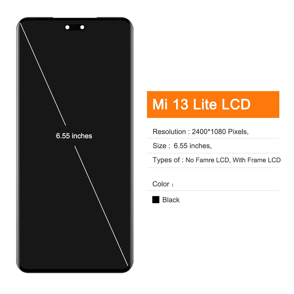 6.55" Screen Assembly for Xiaomi 13 Lite Lcd Display Digital Touch Screen with Frame for Xiaomi Mi 13 Lite Screen Parts Xiaomi phone repair parts