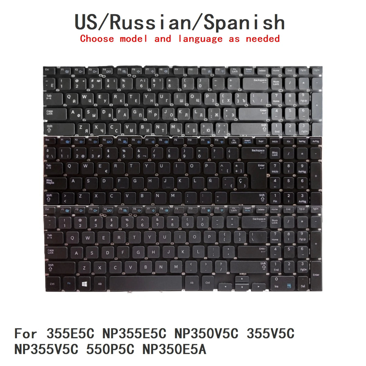 New US Russian Spanish Language  Keyboard For Samsung 355E5C NP355E5C NP350V5C 355V5C NP355V5C 550P5C NP350E5A  SAMSUNG laptop repair parts