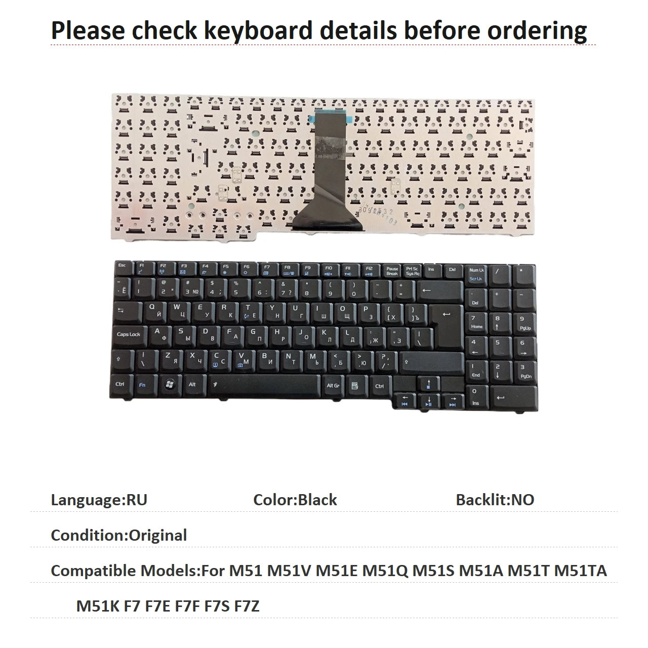 New Russian Spanish Language  Keyboard For ASUS M51 M51V M51E M51Q M51S M51A M51T M51TA M51K F7 F7E F7F F7S F7Z ASUS laptop repair parts