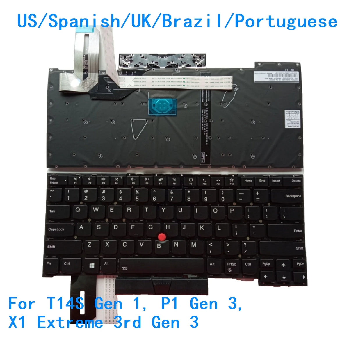 New US Spanish UK Brazil Portuguese Language  Backlit Keyboard For Lenovo Thinkpad T14S Gen 1, P1 Gen 3, X1 Extreme 3rd Gen 3 Lenovo laptop repair parts