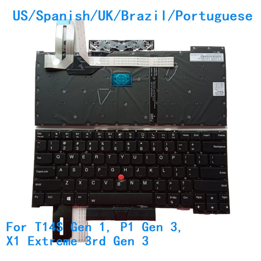New US Spanish UK Brazil Portuguese Language  Backlit Keyboard For Lenovo Thinkpad T14S Gen 1, P1 Gen 3, X1 Extreme 3rd Gen 3 Lenovo laptop repair parts