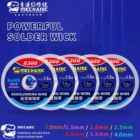 MECHANIC R300 Desoldering Braid 1.0/1.5/2.0/2.5/3.0/3.5/4.0mm 1.5M Length Welding Solder Remover Wick Wire BGA Repair Tools Professional Repair Tools