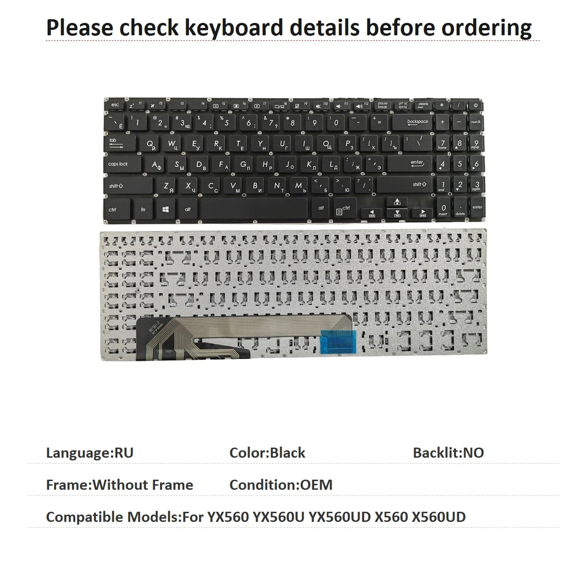 New US Russian Language  Keyboard For ASUS YX560 YX560U YX560UD X560 X560UD Notebook PC Replacement Keyboard ASUS laptop repair parts
