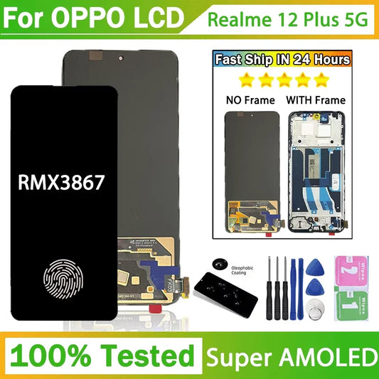 6.67 Super AMOLED For Realme 12+ 5G LCD Display Screen Touch Digitizer For Realme 12 Plus Display RMX3867 Screen Oppo phone repair parts Realme phone repair parts