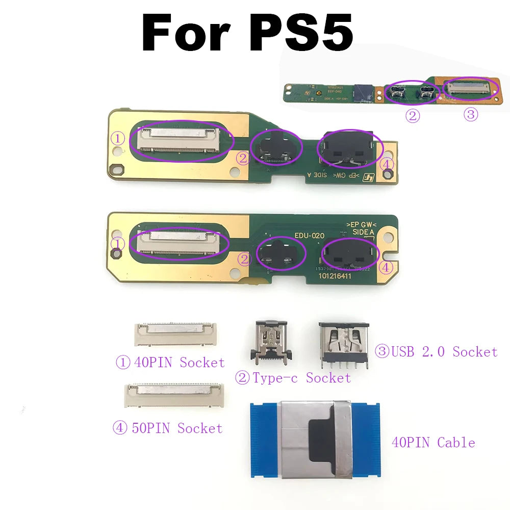 For PS5 Console Side Board Attachment Type-c Port USB 2.0 Socket 40PIN 50PIN Cable Socket Game console repair parts