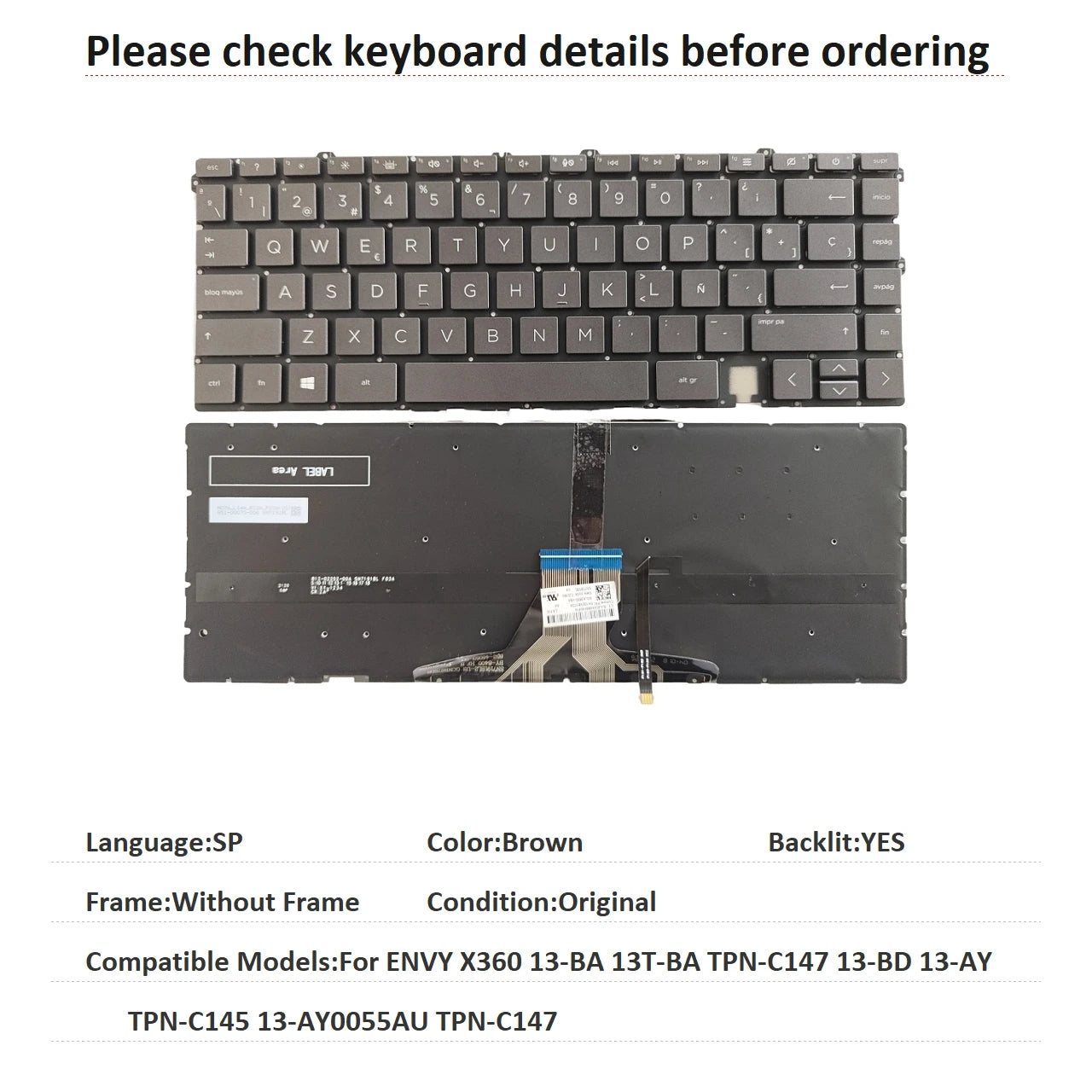 New US Laptop Backlit Keyboard For HP ENVY X360 13-BA 13T-BA TPN-C147 13-BD 13-AY TPN-C145 13-AY0055AU TPN-C147  HP laptop repair parts