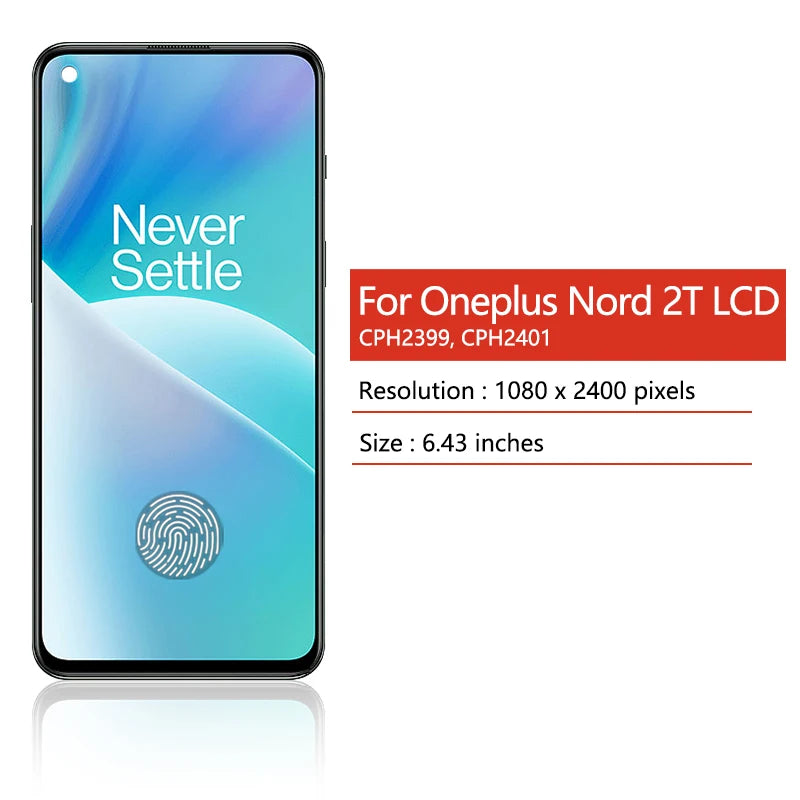 6.43" Super AMOLED For OnePlus Nord 2T 1+Nord 2 T 5G LCD Display Touch Screen Digitizer Assembly FCPH2399, CPH2401 Display  OnePlus phone repair parts