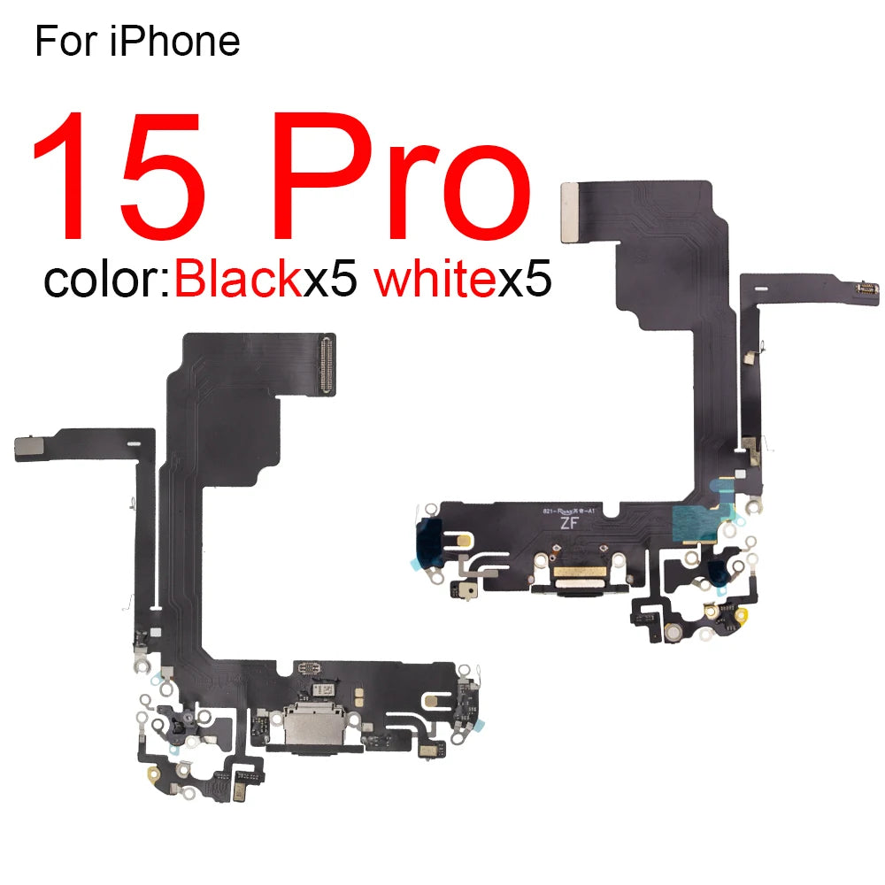 10pcs/lot Charging Port Flex Cable for iPhone 15 Plus 14 Pro Max 13 Mini 12 USB Charger Dock Connector With Microphone Ribbon Re iPhone phone repair parts