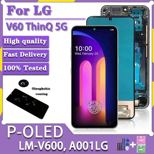6.8"Super AMOLED For LG V60 ThinQ 5G LM-V600 A001LG LCD Display Touch Screen Digitizer For LG V60 LCD With Fingerprint LG phone repair parts