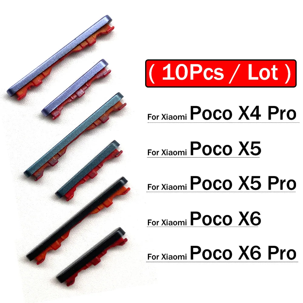 10Pcs/Lot, Side Keys Key Power and Volume Buttons For Xiaomi Poco X4 X5 X6 Pro 5G Replacement Parts  Xiaomi  Xiao mi phone repair parts