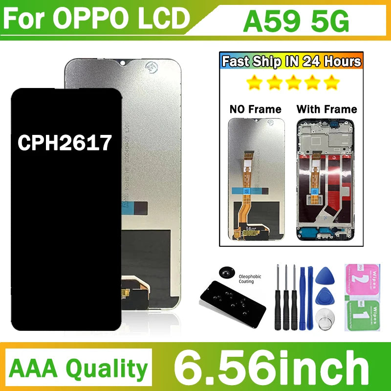 A59 Display Screen Replacement For Oppo A59 5G CPH2617 LCD Display Touch Panel Screen Digitizer Assembly With Frame Oppo phone repair parts Realme phone repair parts