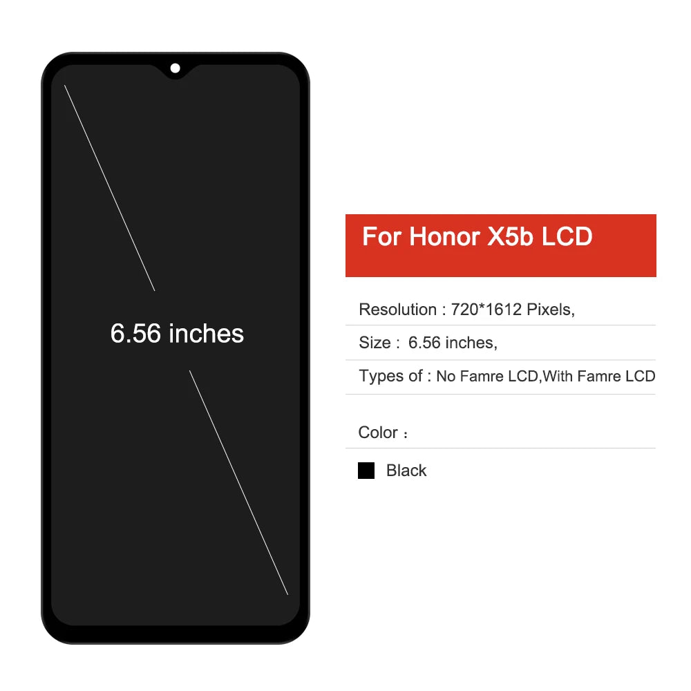 6.56'' Screen For Huawei Honor X5b LCD Display With Frame Screen Touch Panel Digitizer For Honor X5B Plus Display Screen HUAWEI phone repair parts