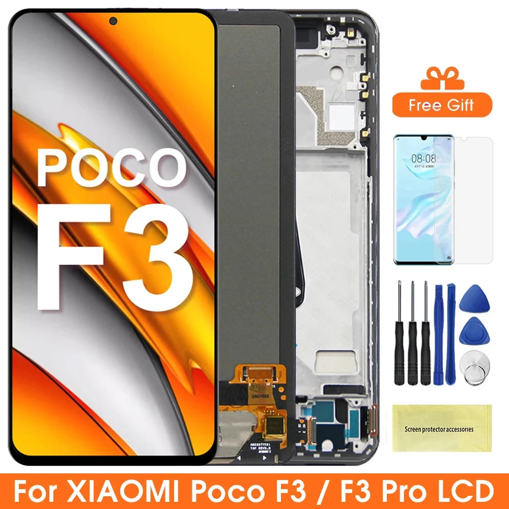 6.67" Super AMOLED Poco F3 Display Screen, for Xiaomi Poco F3 M2012K11AG Lcd Display Digital Touch Screen with Frame Replacement Xiaomi phone repair parts