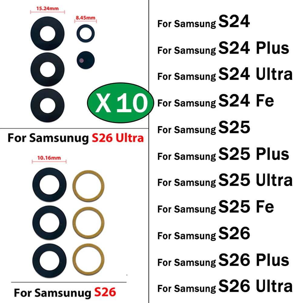 10Pcs, Back Rear Camera Glass Lens Cover With Adhesive For Samsung S24 S25 S26 Plus Ultra Fe With Glue Adhesive Samsung phone repair parts