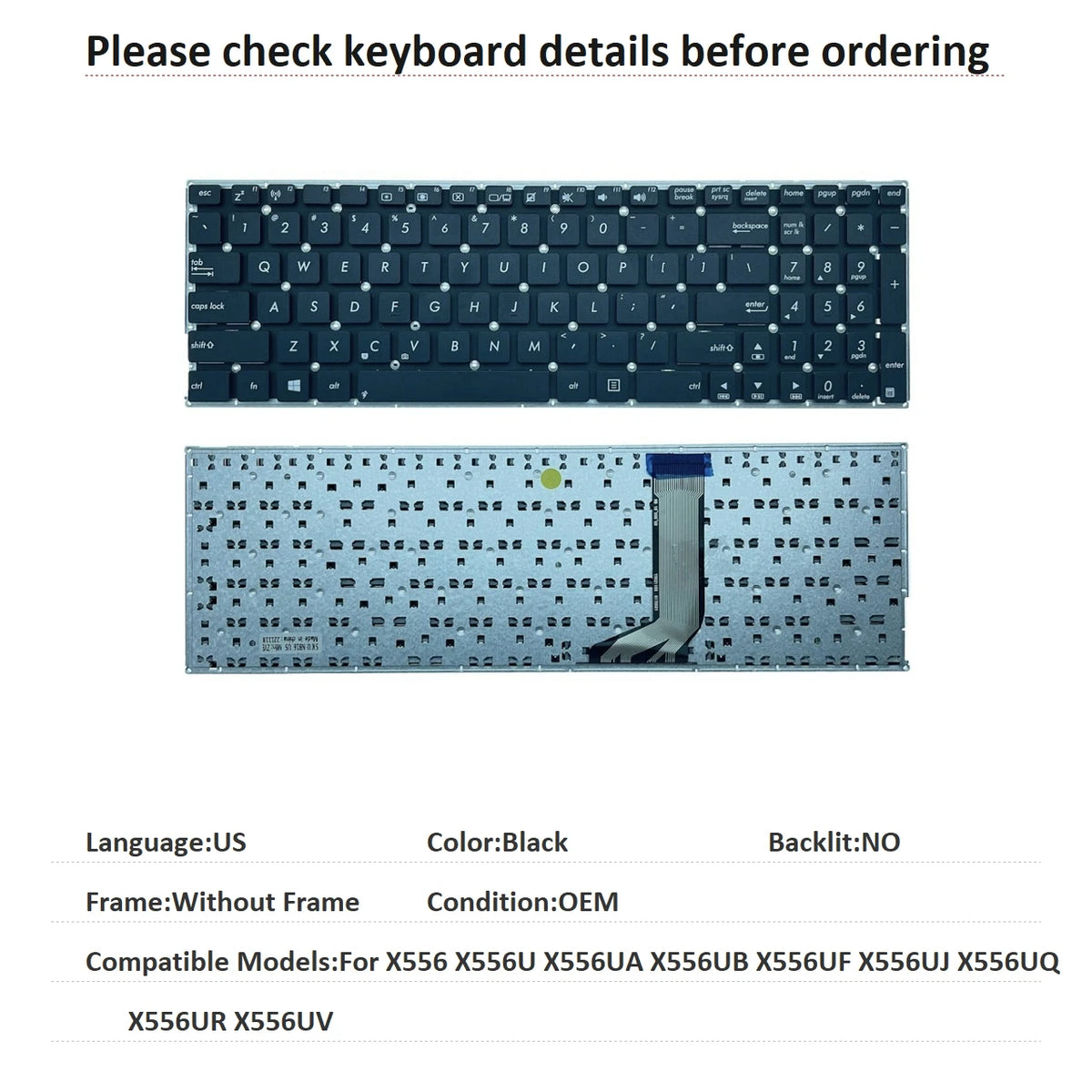 New US Russian Spanish Language  Keyboard For ASUS X556 X556U X556UA X556UB X556UF X556UJ X556UQ X556UR X556UV ASUS laptop repair parts