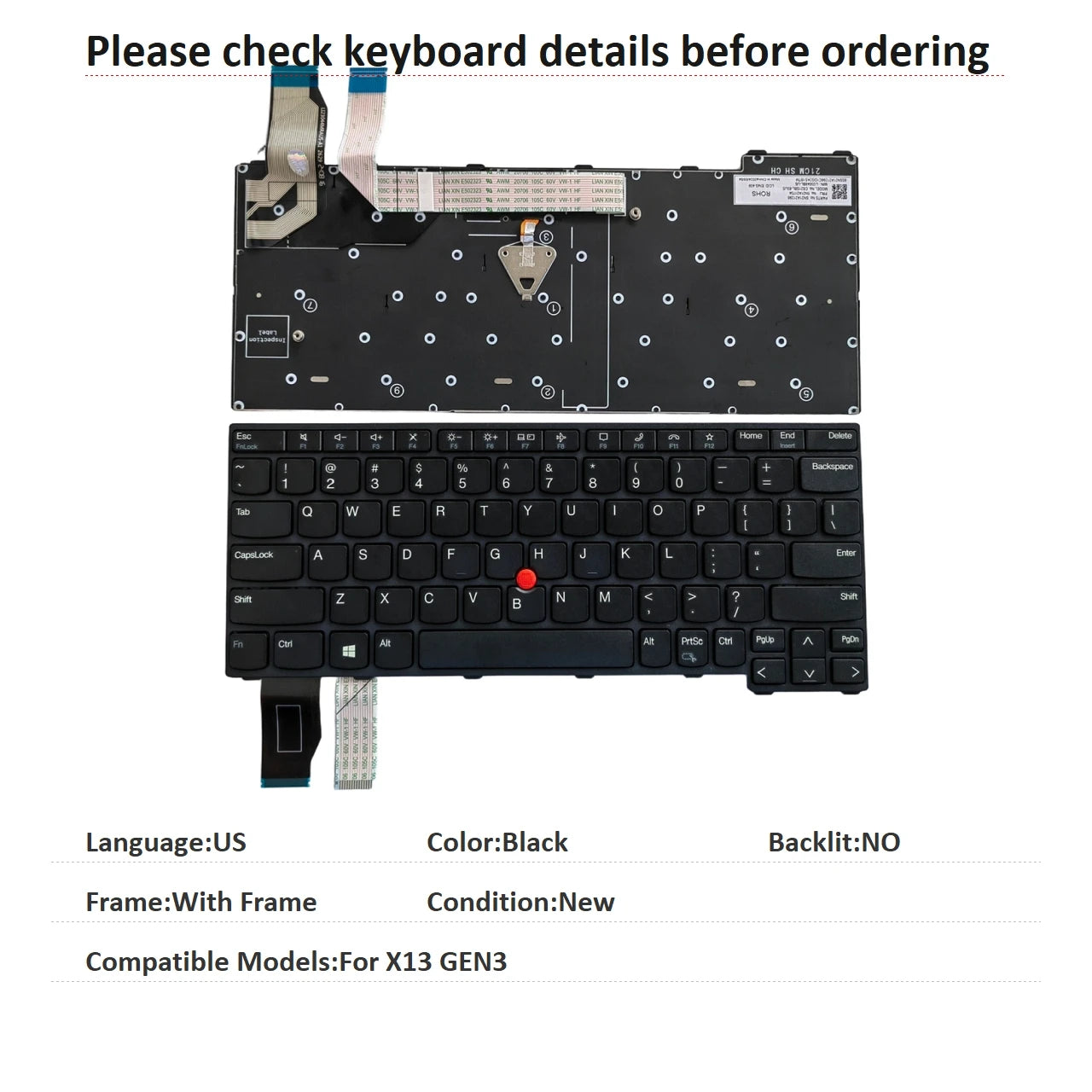 New US Arab Language  Backlit Keyboard For Lenovo Thinkpad X13 GEN3 Notebook PC Replacement Keyboard Lenovo laptop repair parts