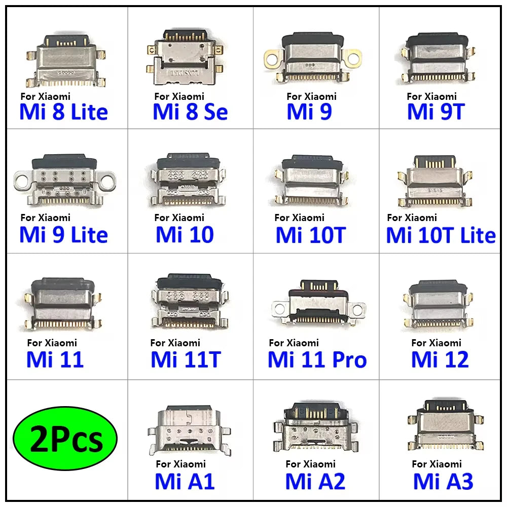 2Pcs, For Xiaomi Mi 8 9 Se 9T 10 10T 11 11T 12 Lite Pro Mi A1 A2 A3 USB Charging Port Connector Charge Jack Socket Dock Xiaomi  Xiao mi phone repair parts