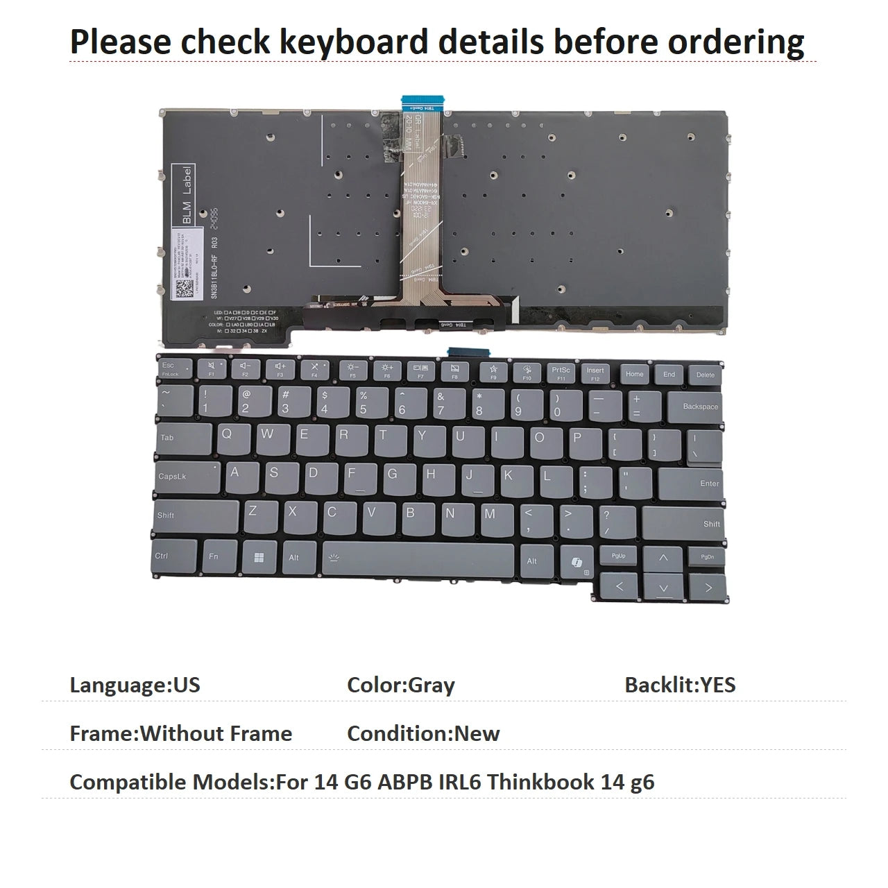 New US Language  Backlit Keyboard For Lenovo Thinkpad 14 G6 ABPB IRL6 Thinkbook 14 g6 Notebook PC Replacement Keyboard Lenovo laptop repair parts