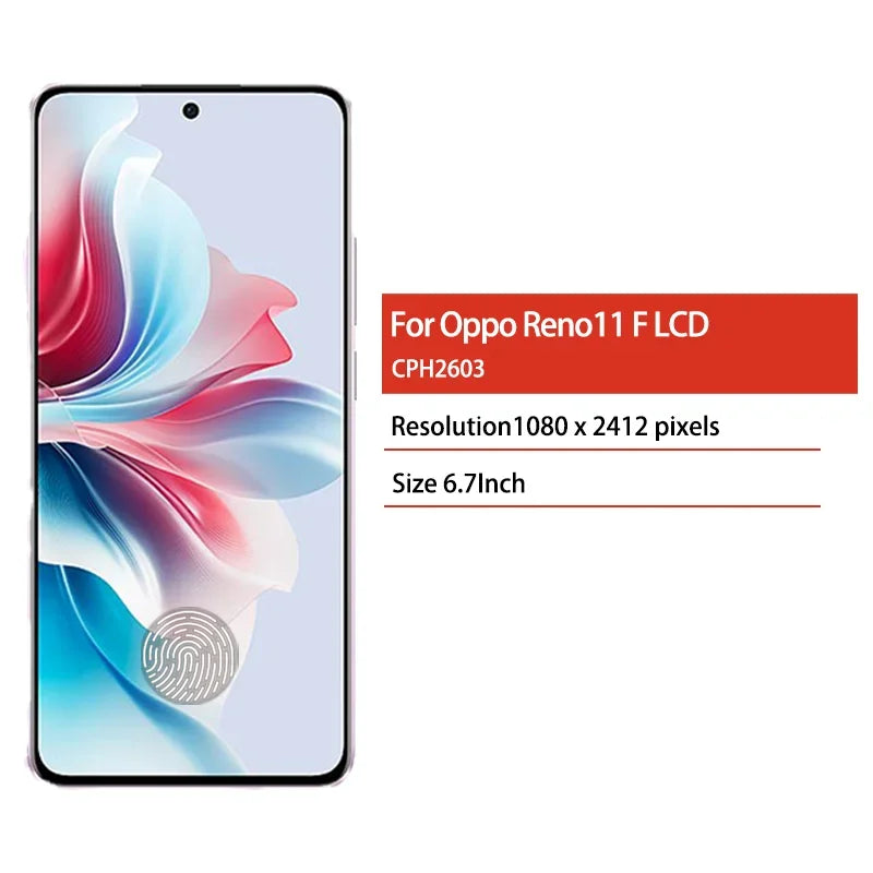 6.7"AMOLED 120Hz For Oppo Reno 11F Reno11 F CPH2603 LCD Display+Touch Screen Digitizer Assembly with Frame  Oppo phone repair parts