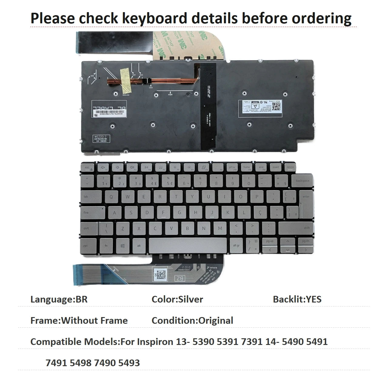 New US Russian Spanish Brazil Language  Backlit Keyboard For Dell Inspiron 13- 5390 5391 7391 14- 5490 5491 7491 5498 7490 5493Dell laptop repair parts