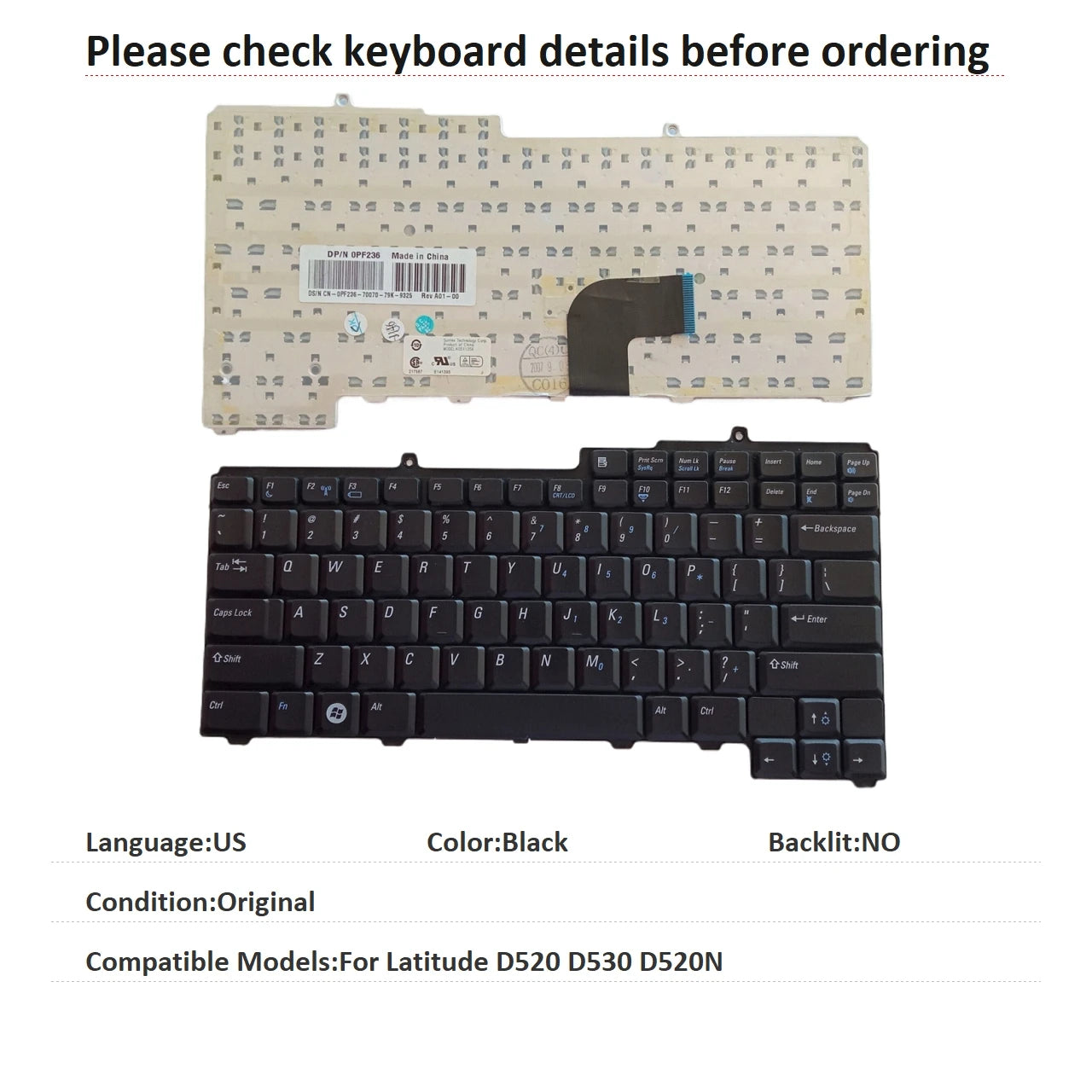 New US Language  Keyboard For Dell Latitude D520 D530 D520N Notebook PC Replacement KeyboardDell laptop repair parts