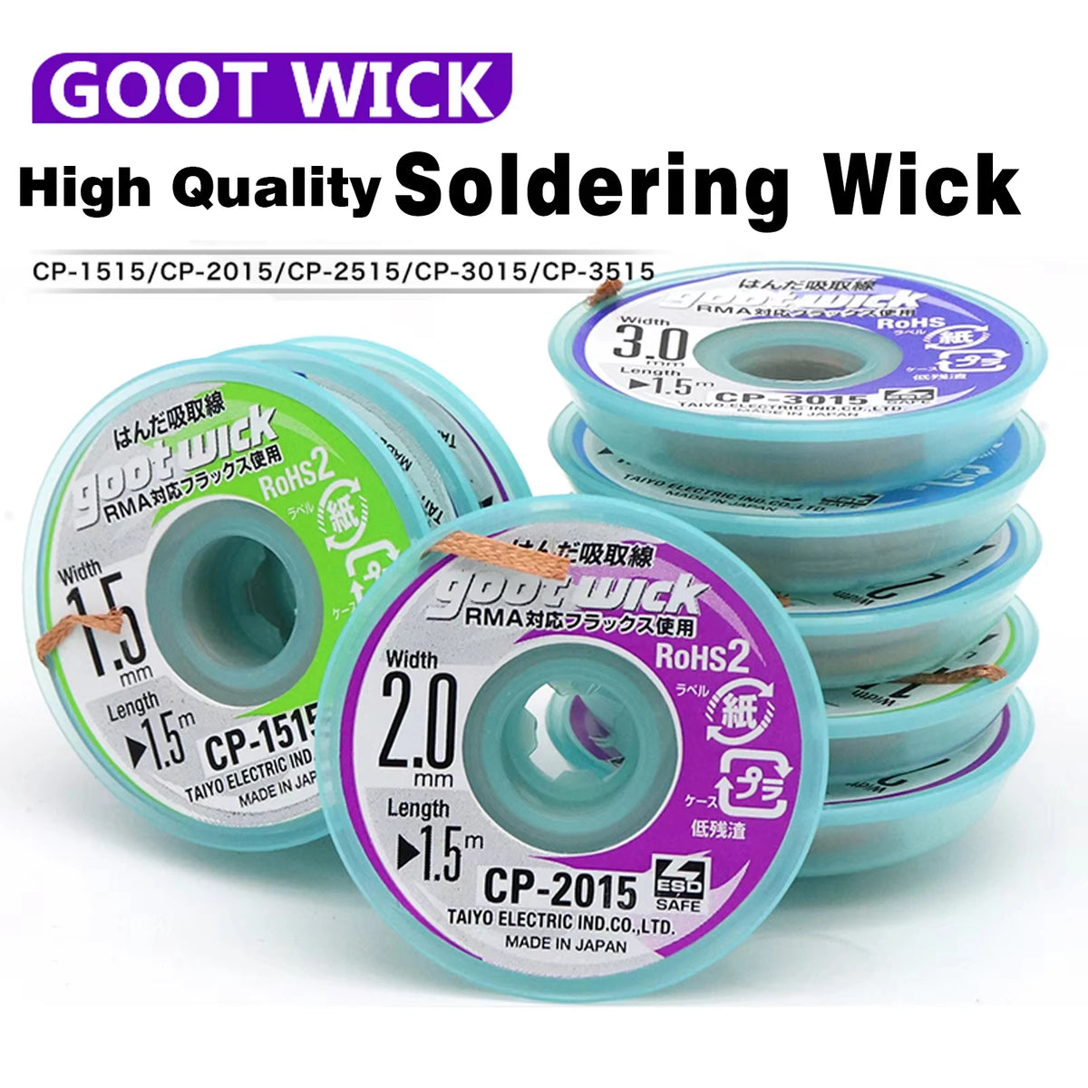 GOOT High Quality Desoldering Wick With Braided Copper Wire CP2015 1515 3015 3515 2515 BGA Solder Paste Remover repair tools Kit Professional Repair Tools