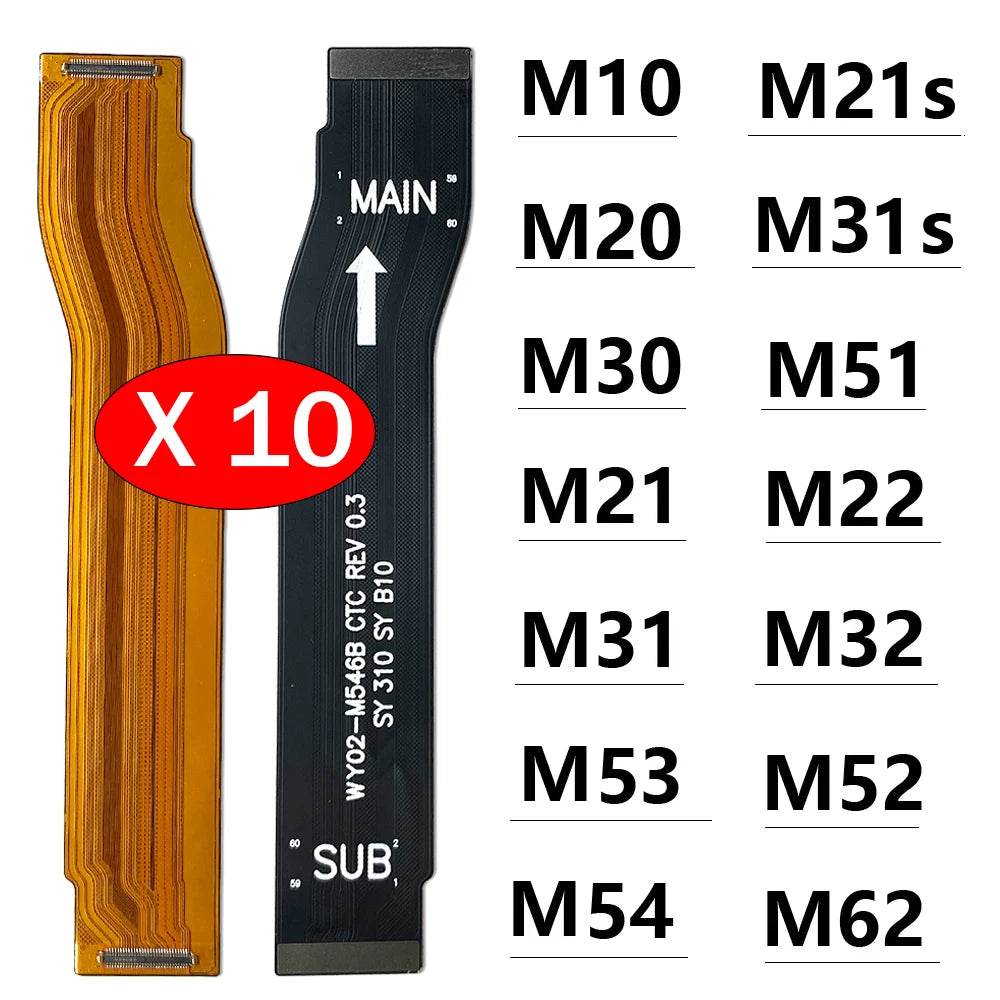 10Pcs， Main Board Motherboard Connector Flex Cable For Samsung M21 M31 M31S M51 M52 M62 M32 M10 M20 M30 M21s M30s M22 M53 M54 5G Samsung phone repair parts