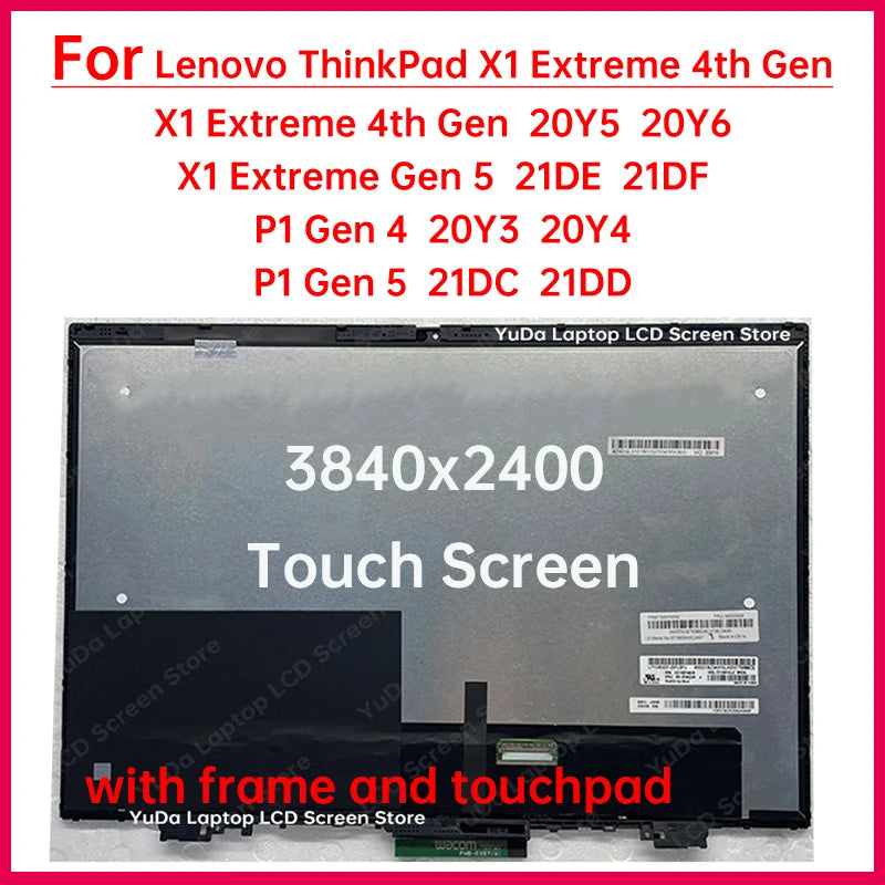 16" Touch Screen For Lenovo ThinkPad X1 Extreme Gen 4 20Y5 20Y6 P1 Gen 4 20Y3 20Y4 LCD Display Digitizer Assembly Replacement Lenovo laptop repair parts