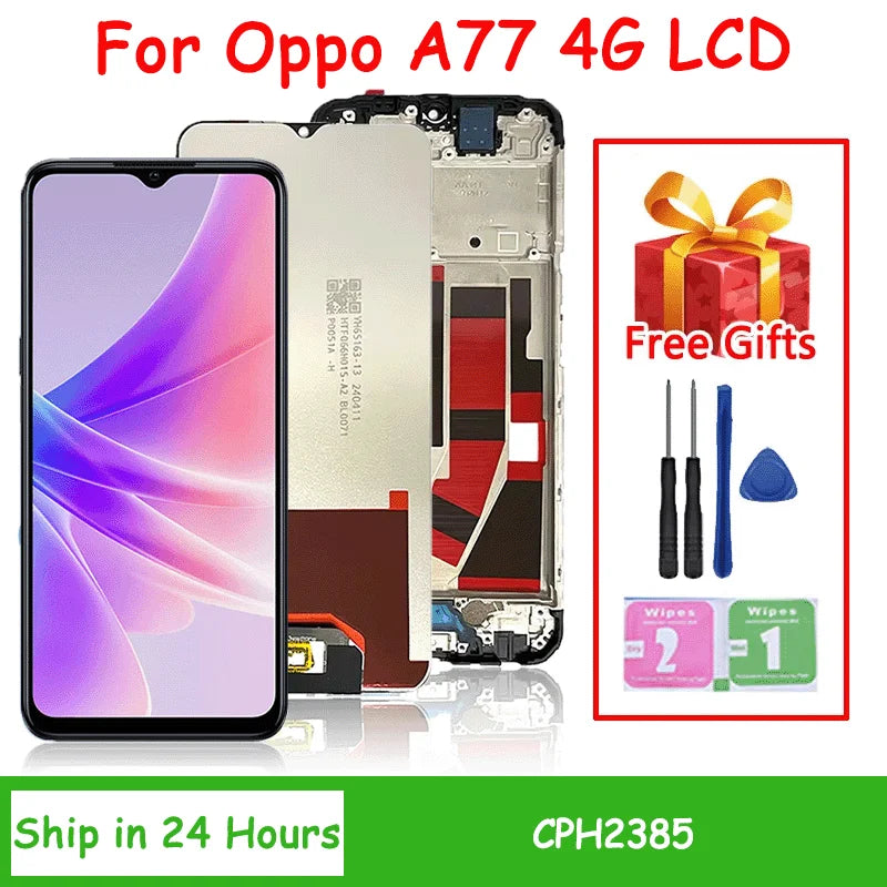 6.56"High Quality For Oppo A77 4G LCD Display Touch Screen Panel Digitizer For OPPO A77 4G CPH2385 Display With Frame Oppo phone repair parts Realme phone repair parts