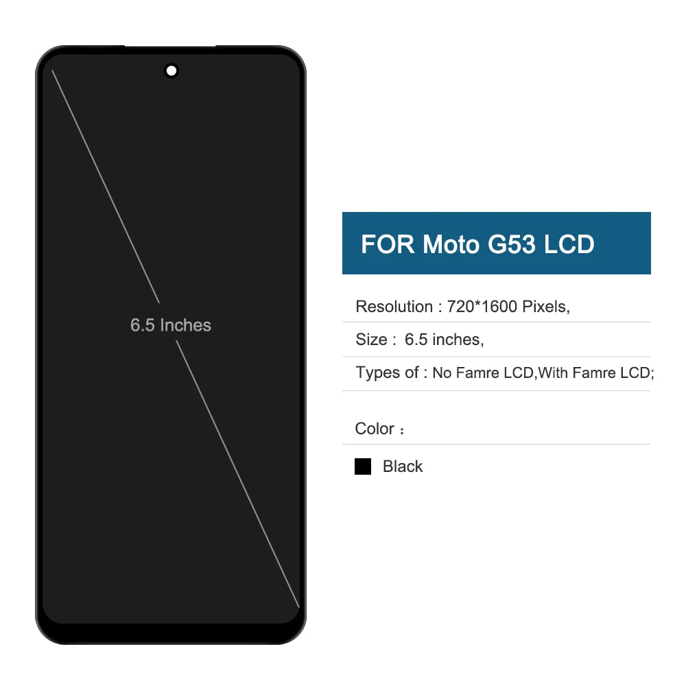 6.5'' Super Screen For Motorola Moto G53 LCD Display Touch Screen Digitizer Assembly With Frame For Moto G53 Replacement Parts Motorola phone repair parts
