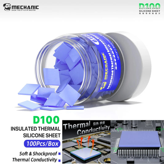 MECHANIC D100 100PCS Pre-cut Insulating Thermal Pads for IC Chip High Thermal Conductivity Self-adhesive Repair Silicone Sheet Professional Repair Tools