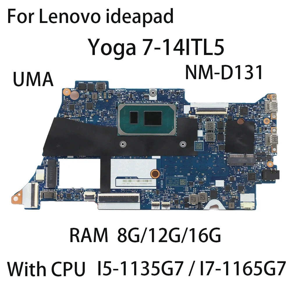 Laptop Motherboard For Lenovo ideapad Yoga 7-14ITL5 NM-D131 With CPU I5-1135G7 I7-1165G7 RAM 8G/12G/16G  5B20Z31000 5B20Z27994 Lenovo laptop repair parts