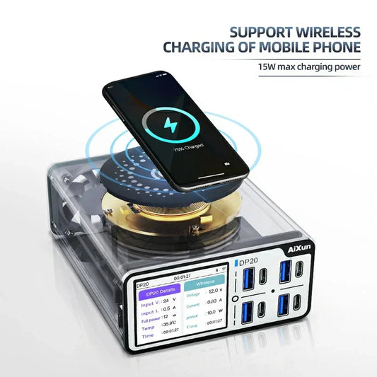 JCID AIXUN DP20 200W Desktop Intelligence Fast Charger 15W Wireless Charging 2.4 Inch HD Display For Mobile Phone power Tool Professional Repair Tools